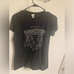 Black tee, tight, bedazzled with silver gems